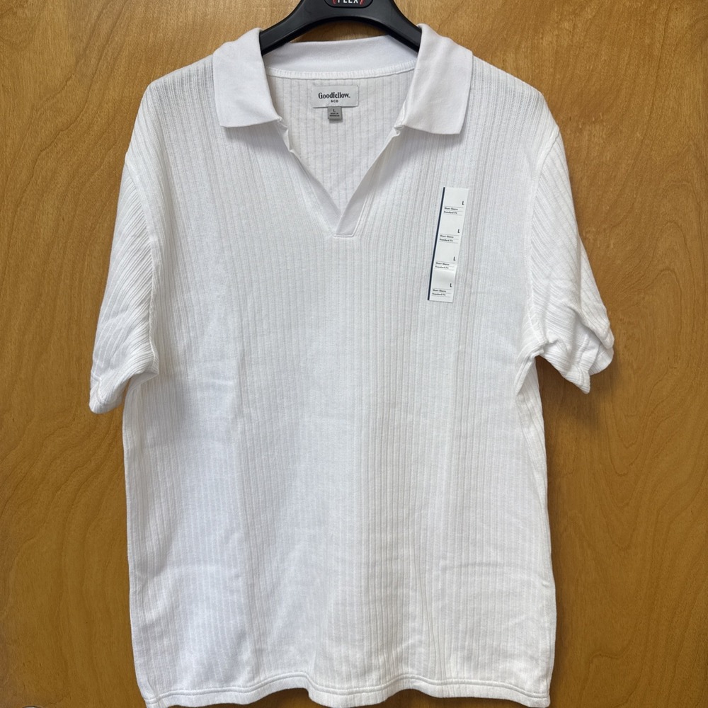 NWT Goodfellow & Co Men's Size L Pullover Ribbed White Top w/Johnny Collar